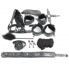 КОМПЛЕКТ (наручники, оковы, ошейник с поводком, верёвка, фиксатор, плётка, кляп, маска, зажимы для с