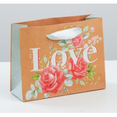 Пакет горизонтальный крафтовый Цветочная любовь, S 15 × 12 × 5.5 см